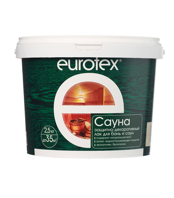картинка Лак Eurotex Сауна для бань и саун акриловый бесцветный 2,5 кг от магазина Ютек