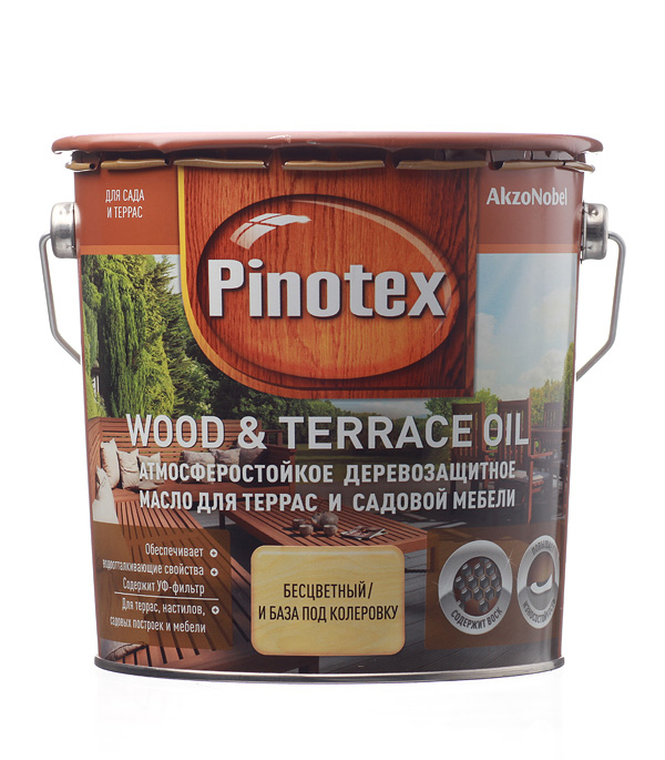 картинка Масло Pinotex Wood&amp;Terrace Oil для террас бесцветное 2,7 л от магазина Ютек