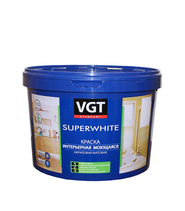 картинка Краска водно-дисперсионная VGT моющаяся белая основа А 8,7 л/13 кг от магазина Ютек