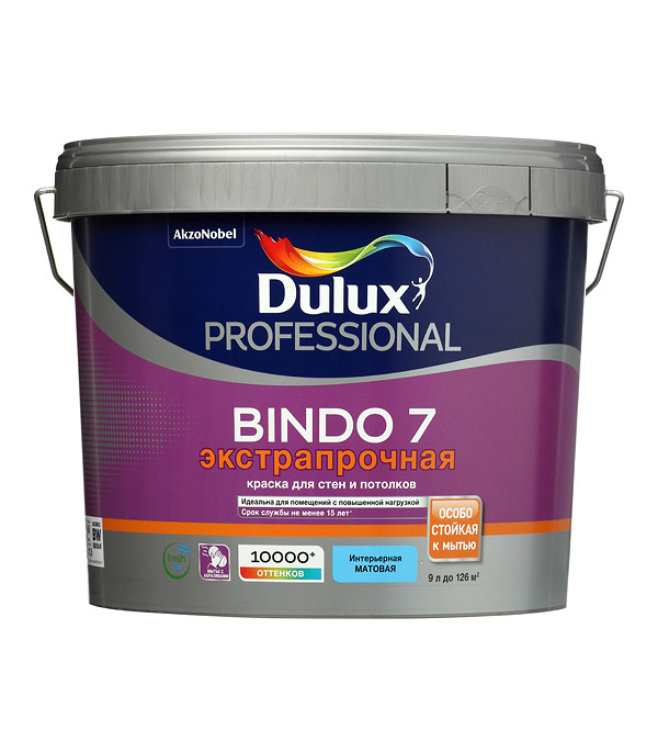 картинка Краска водно-дисперсионная Dulux Bindo 7 экстрапрочная моющаяся белая основа BW 9 л от магазина Ютек