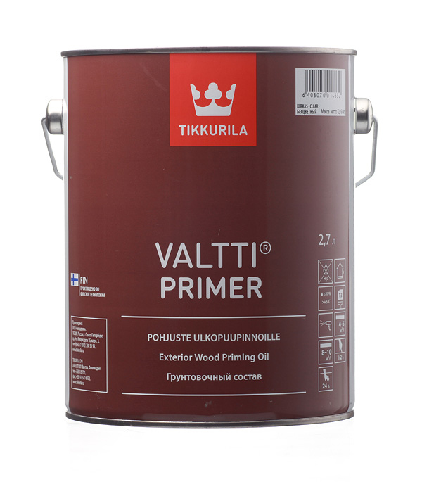 картинка Антисептик Tikkurila Valtti Primer (Pohjuste) грунтовочный для дерева бесцветный 2,7 л от магазина Ютек