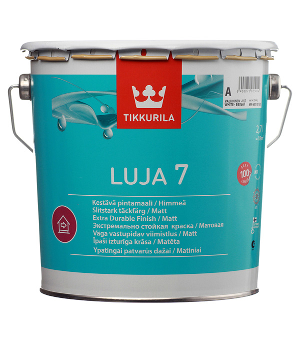 картинка Краска водно-дисперсионная Tikkurila Luja 7 Himmea моющаяся белая основа А 2,7 л от магазина Ютек