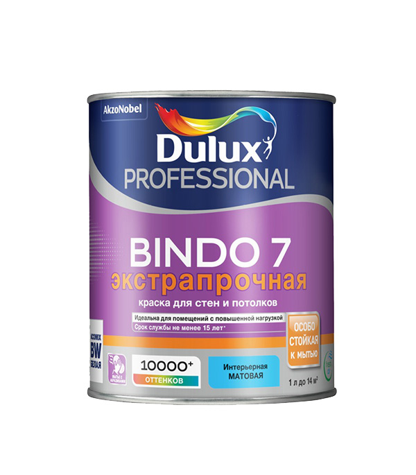 картинка Краска водно-дисперсионная Dulux Bindo 7 экстрапрочная моющаяся белая основа BW 1 л от магазина Ютек