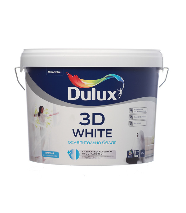 картинка Краска водно-дисперсионная интерьерная Dulux 3D White белая основа BW 10 л от магазина Ютек