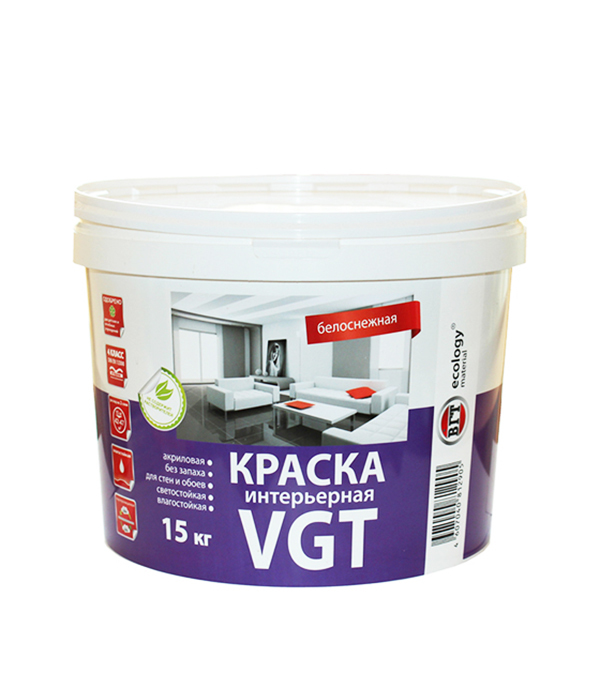 картинка Краска водно-дисперсионная VGT влагостойкая белоснежная 15 кг от магазина Ютек