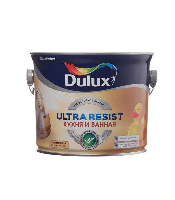 картинка Краска водно-дисперсионная Dulux Ultra Resist кухня и ванная моющаяся белая основа BW 2,5 л от магазина Ютек