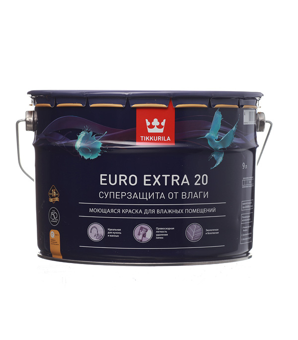 картинка Краска водно-дисперсионная Tikkurila Euro Extra 20 моющаяся белая основа А 9 л от магазина Ютек